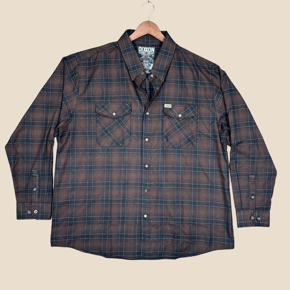 Dixxon Calico Flannel Shirt Men 3X Brown Plaid D-Tech Pearl Snap Workwear Casual
